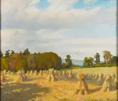 Haystacks by Dermod O'Brien, Oil on canvas, sold Dec 2020