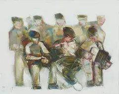Musicians & Listeners by John B. Vallely, Oil on canvas, sold May 2020