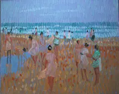 The Beach At Nerja by Desmond Carrick, Oil on board, sold May 2020