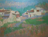 Farm Workers, Nerja by Desmond Carrick, Oil on board, sold May 2020