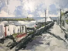 Yvonne Moore, Coliemore Harbour And Dalkey Island, Oil on canvas