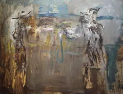 Gerald Davis, Figures In A Western Landscape, Oil on board