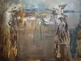 Gerald Davis, Figures In A Western Landscape, Oil on board