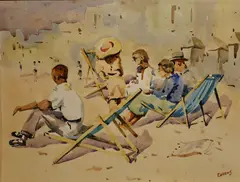 Desmond Carrick, Sunbathers, Watercolour on paper