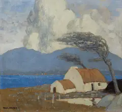Paul Henry, Achill Cottage, Lough Corrib, Oil on canvas