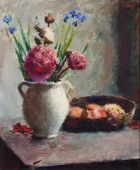 Roderic O'Conor, Peonies And Iris In A Vase And A Bowl Of Fruit