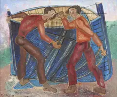 Basil Rakoczi, Mending The Nets, Oil on canvas