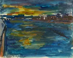 Basil Blackshaw, Evening On The Lagan, Watercolour and ink