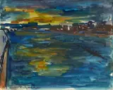Basil Blackshaw, Evening On The Lagan, Watercolour and ink