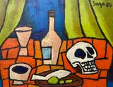 F. N. Souza, Still Life with Skull, Acrylic on Paper