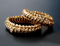 Royal Heritage Pair Of Diamond Gold Flexible Bangles, Magnificent Traditional 'Shrankhla Jodi' Twisted Bangles, Central India (Probably Gwalior)