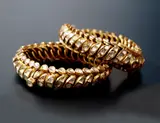 Royal Heritage Pair Of Diamond Gold Flexible Bangles, Magnificent Traditional 'Shrankhla Jodi' Twisted Bangles, Central India (Probably Gwalior)