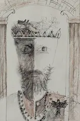 Ajit Dubey, Untitled (Portrait of a king), Charcoal on paper