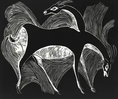 Ghulam Mohammed Sheikh, Hirna, Monochromatic limited edition print