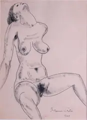 F. N. Souza, Seated Nude, Ink on Paper