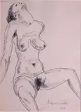 F. N. Souza, Seated Nude, Ink on Paper