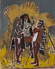 K. K. Hebbar, Farmers - Harvest, Tempera on Paper