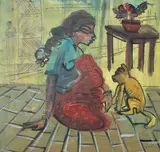 K. G. Subramanyan, Untitled (Woman with her pet), Mixed Media on Paper