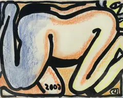 Jogen Chowdhury, Reclining Figure, Mixed Media on Paper