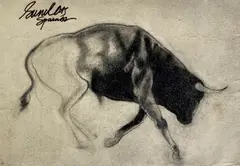 Sunil Das, Bull, Charcoal on paper