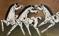 M. F. Husain, Untitled (Three Horses), Acrylic on canvas