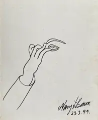 Manjit Bawa, Untitled (Putting 'Sindoor' on the forehead), Black sketch pen on paper pasted on board