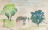 Nandalal Bose, Untitled (Landscape), Watercolour on paper