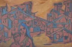 Balan Nambiar, Mother & Son in the Town, Oil on canvas