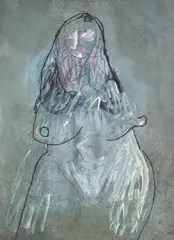 F. N. Souza, Blue Goddess, Mixed media on paper