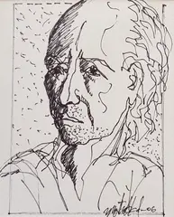 Yusuf Arakkal, Portrait of Prof. M S Nanjunda Rao, Pen & ink on paper