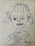 Paritosh Sen, Untitled (Girl with a Bird), Pen & Ink on Paper Pasted on Mount Board