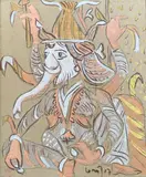 K. G. Subramanyan, Untitled (Ganesha), Watercolour on Handmade Paper Pasted on Board