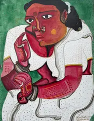 Thota Vaikuntam, Untitled (Lady), Gouache on Paper on Hardboard