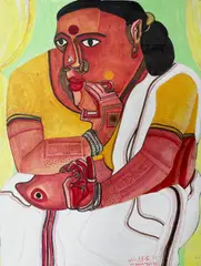 Thota Vaikuntam, Untitled (Lady), Gouache on Paper on Hardboard
