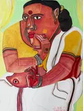 Thota Vaikuntam, Untitled (Lady), Gouache on Paper on Hardboard