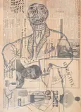 F. N. Souza, Gentlemen, Pen & Ink on Newspaper