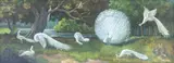 F M Soofi, Untitled (White Peacocks), Oil on Board