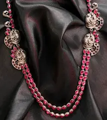 Red Stones And Silver Jewellery Set, With Peacock Design Pendant;, WITH PAIR OF SILVER EARRINGS &