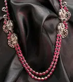 Red Stones And Silver Jewellery Set, With Peacock Design Pendant;, WITH PAIR OF SILVER EARRINGS &