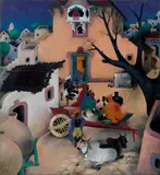 A. A. Raiba, Rajasthan (Street Scene), Oil on jute cloth