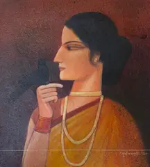 Ganesh Pyne, Untitled (Lady with a Bird)