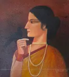 Ganesh Pyne, Untitled (Lady with a Bird)