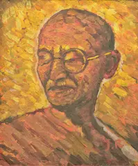 Jamini Roy, Gandhi, Gouache on board