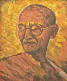 Jamini Roy, Gandhi, Gouache on board