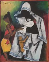 M. F. Husain, Untitled (Mother Teresa With Child, Woman & A Dove, Oil on canvas