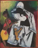 M. F. Husain, Untitled (Mother Teresa With Child, Woman & A Dove, Oil on canvas