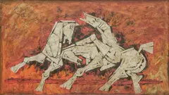 M. F. Husain, Horses, Acrylic on canvas