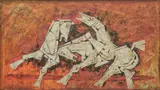 M. F. Husain, Horses, Acrylic on canvas