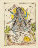 Ram Kinker Baij, Untitled (Kali), Watercolour & ink on paper