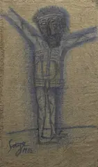 F. N. Souza, Untitled (Christ - Crucifixion), Ink & charcoal on jute fabric